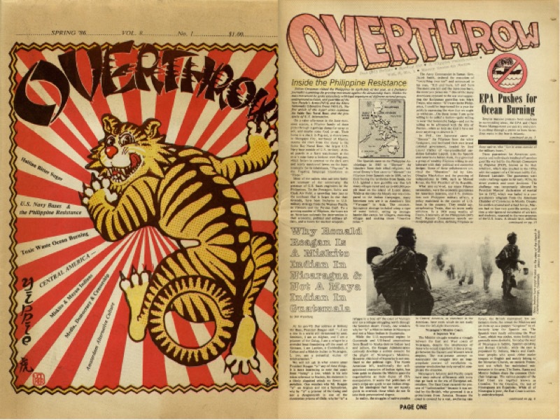 Cover and inside page from alternative publication Overthrow